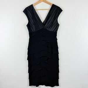 Adrianna Papell Sheer Strip Tiered Layer Short Sleeve Cocktail Dress Womens 4‎